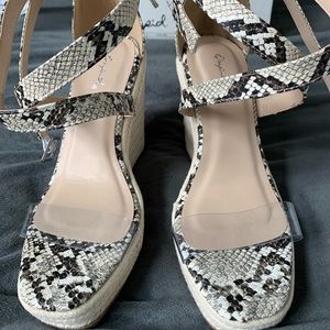 NWT Lucite and “Snake Skin” Platform Sandals